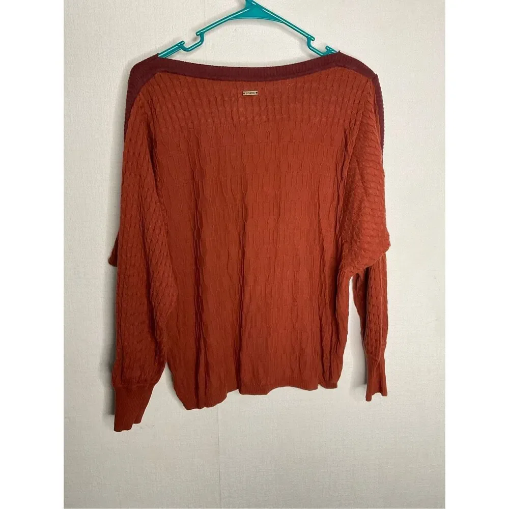 Prana WOMENS Medium Rust Organic Cotton Crew Neck Cable Knit Sweater Sustainable